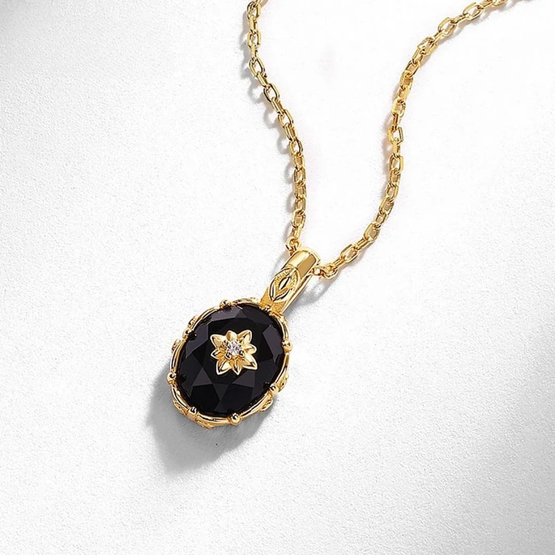 Collier "Doré d'Ebène" en Agate Noire & Argent