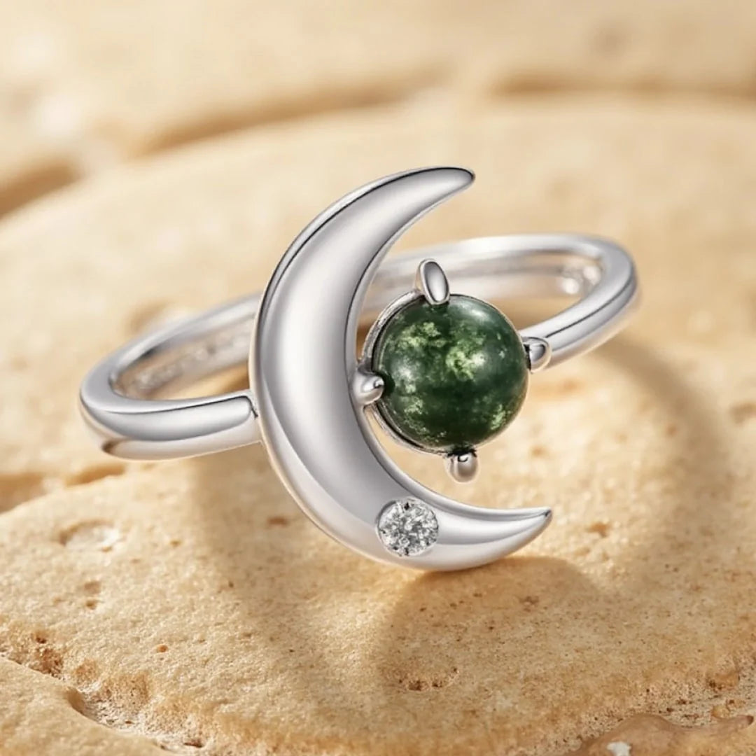 Bague "Eveil Lunaire" en Agate Mousse & Argent