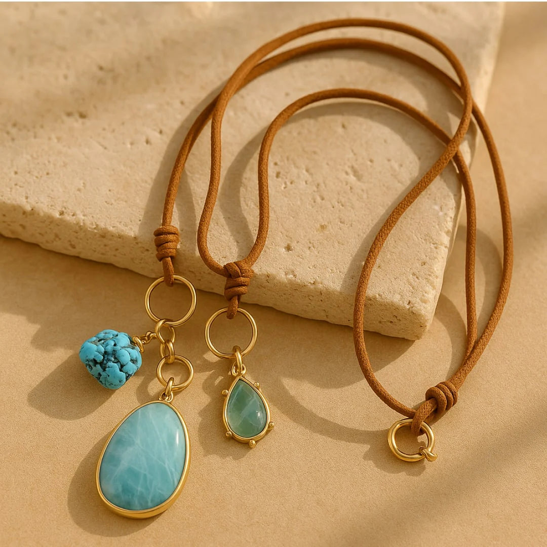Collier "Voie Intérieure" en Turquoise, Fluorite & Amazonite