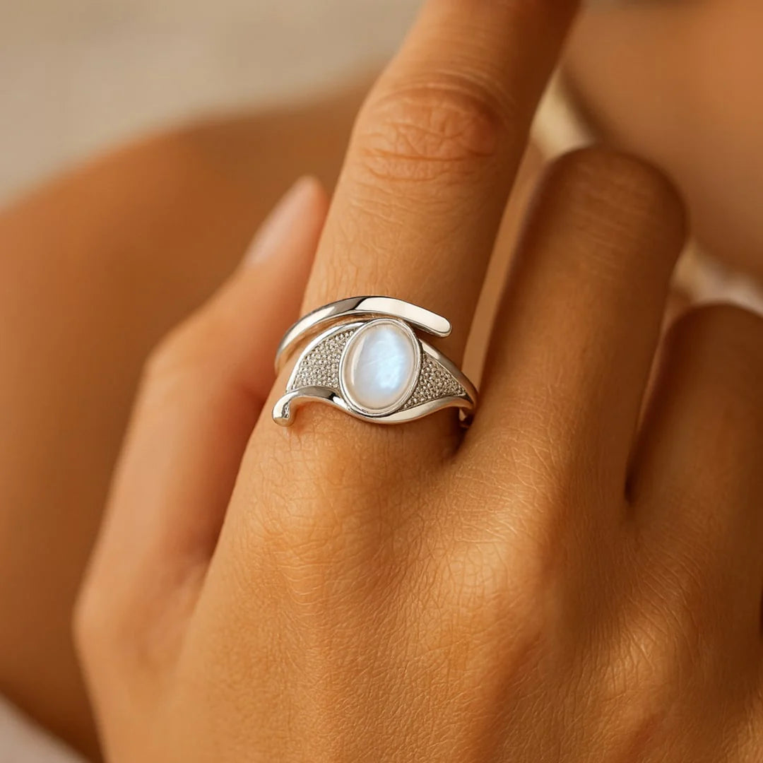 Bague Ajustable en Labradorite Blanche - Fréquence Pure
