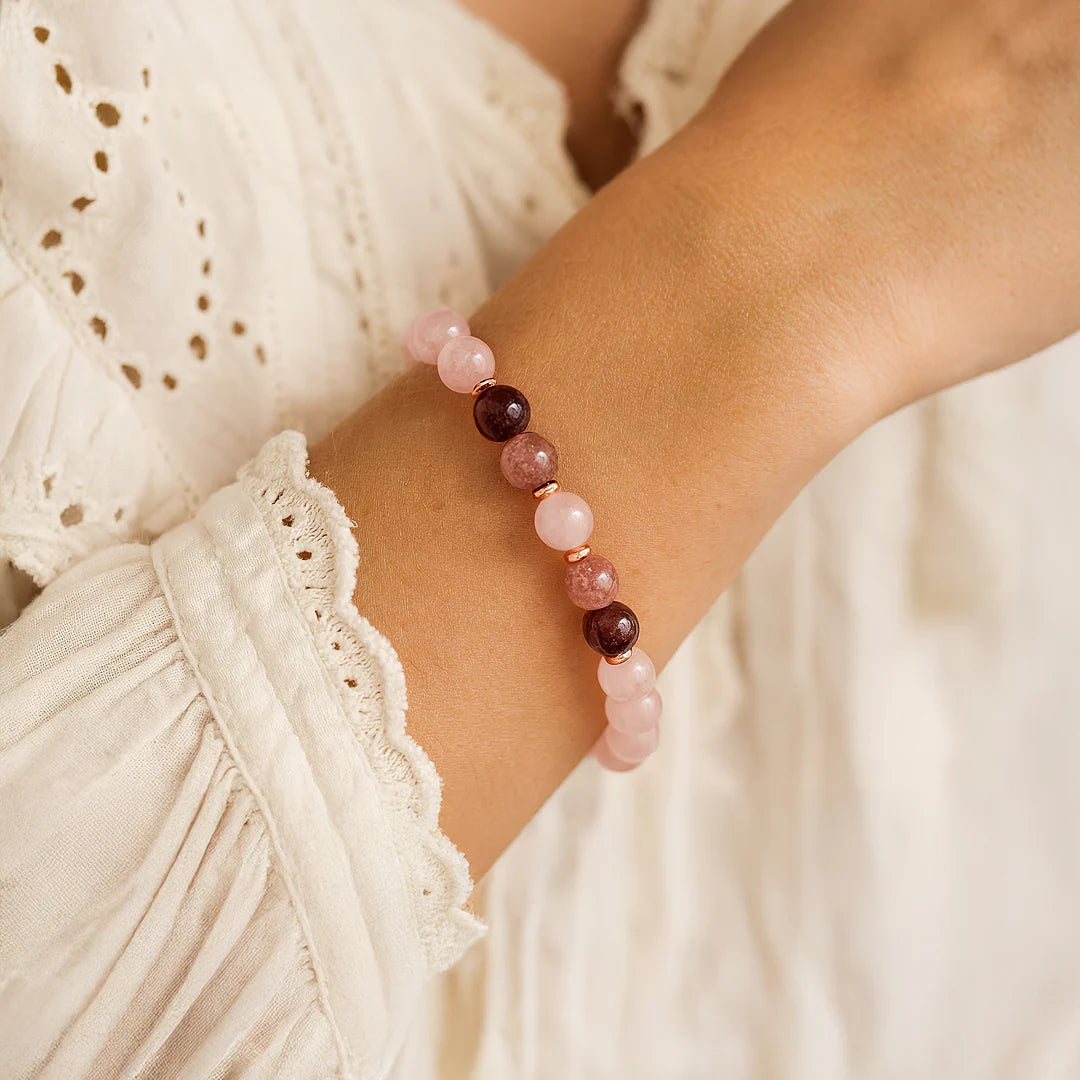 Bracelet "Promesse d'Amour" en Quartz Rose, Grenat & Quartz Fraise