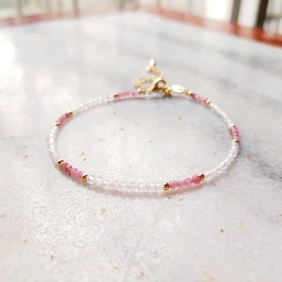 Bracelet Fin en Tourmaline Rose & Pierres Naturelles - Symphonie Minérale