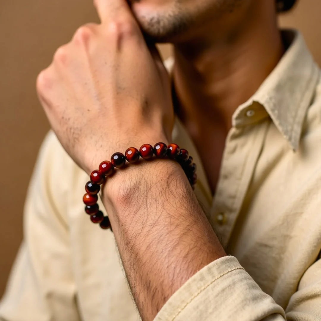 Bracelet en Œil de Taureau Rouge - Bouclier des Anciens