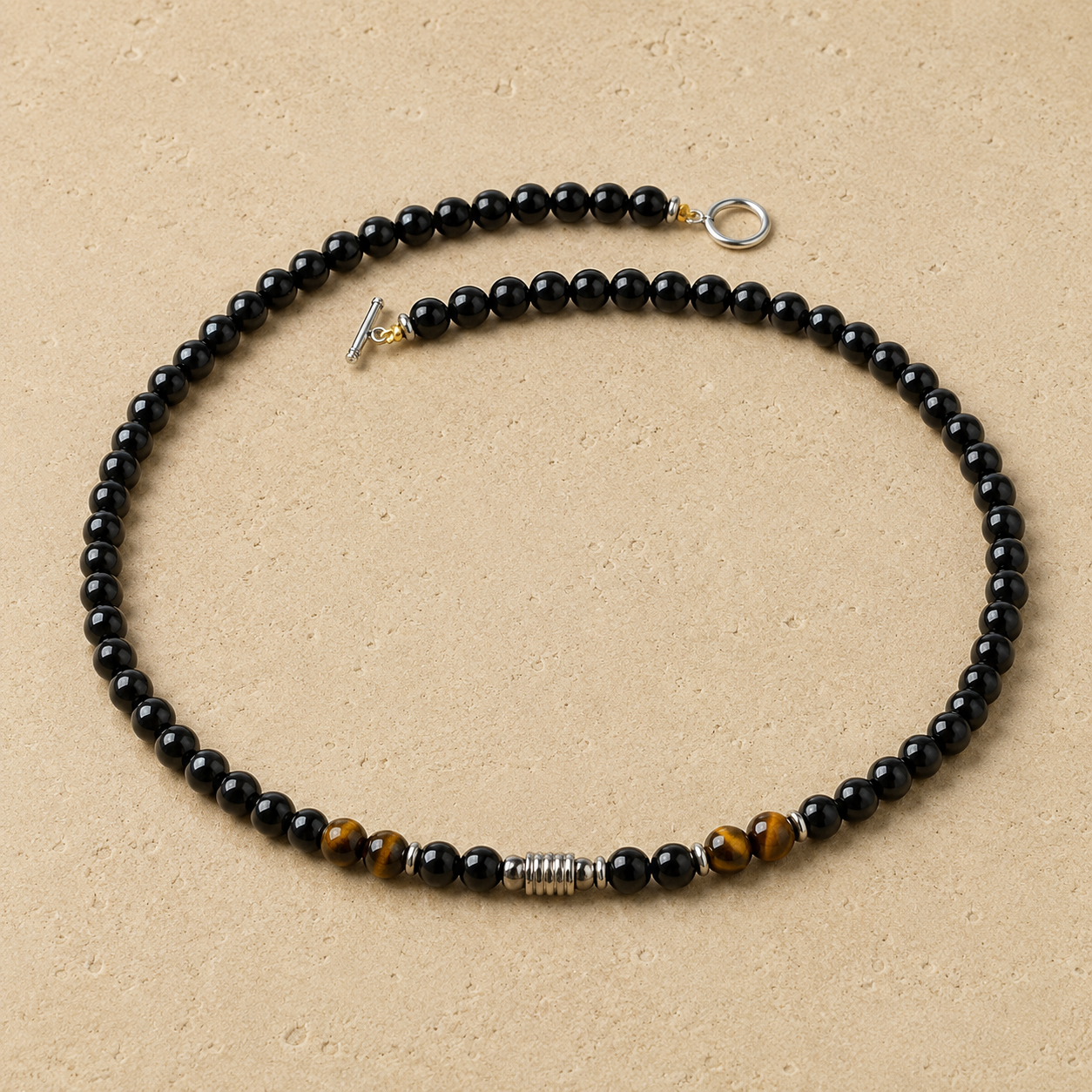 Collier en Oeil de Tigre & Obsidienne Noire - Ligne de Force