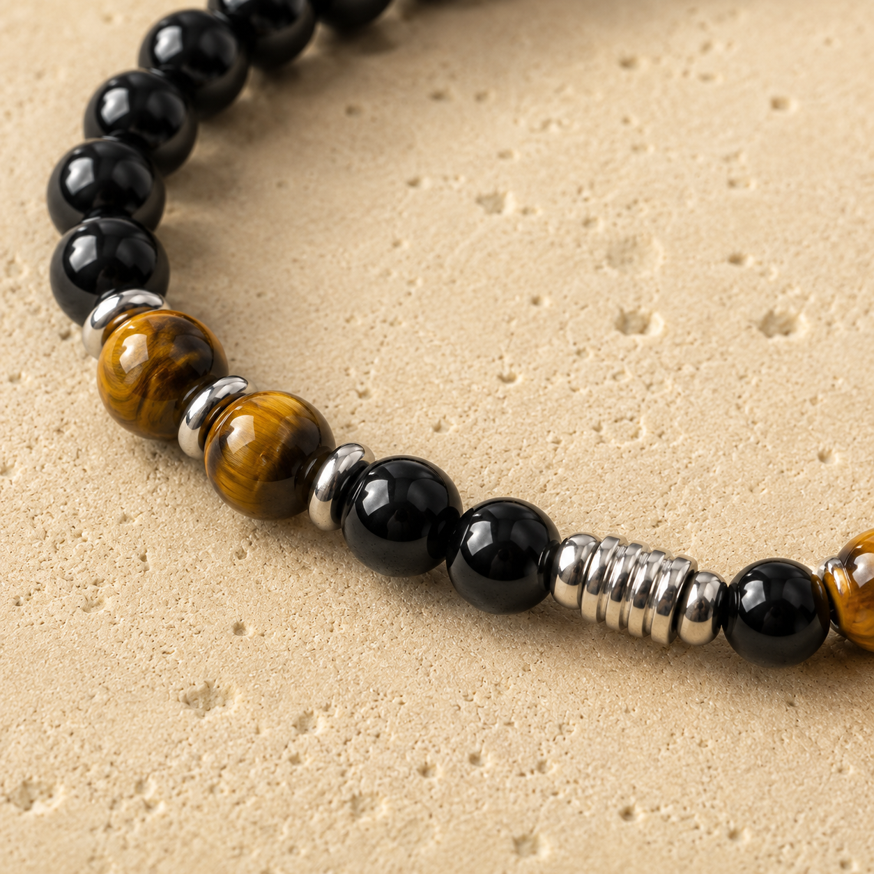 Collier en Oeil de Tigre & Obsidienne Noire - Ligne de Force