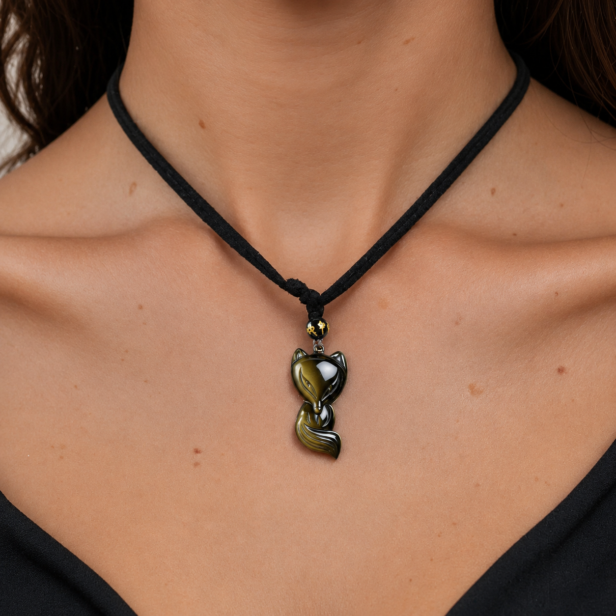Pendentif en Obsidienne Dorée - Renard Malicieux