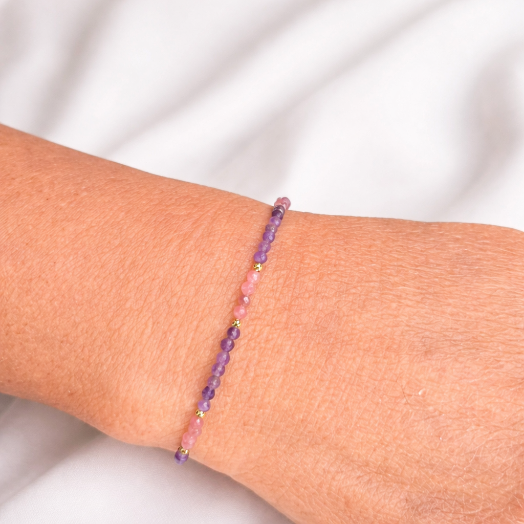 Bracelet Fin en Tourmaline Rose & Pierres Naturelles - Symphonie Minérale