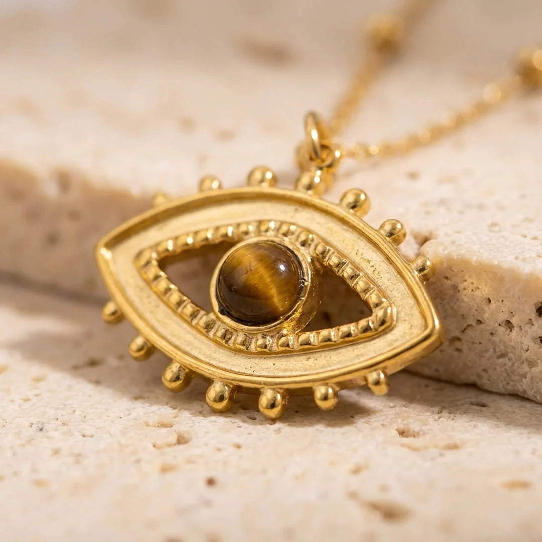 Collier "Mauvais Oeil" en Oeil de Tigre - Protection & Confiance