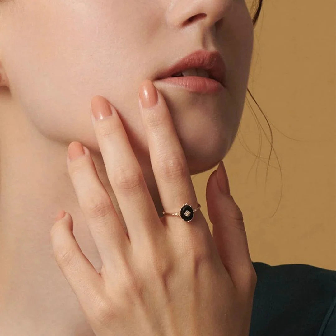 Bague Ajustable en Agate Noire - Elégance Nocturne