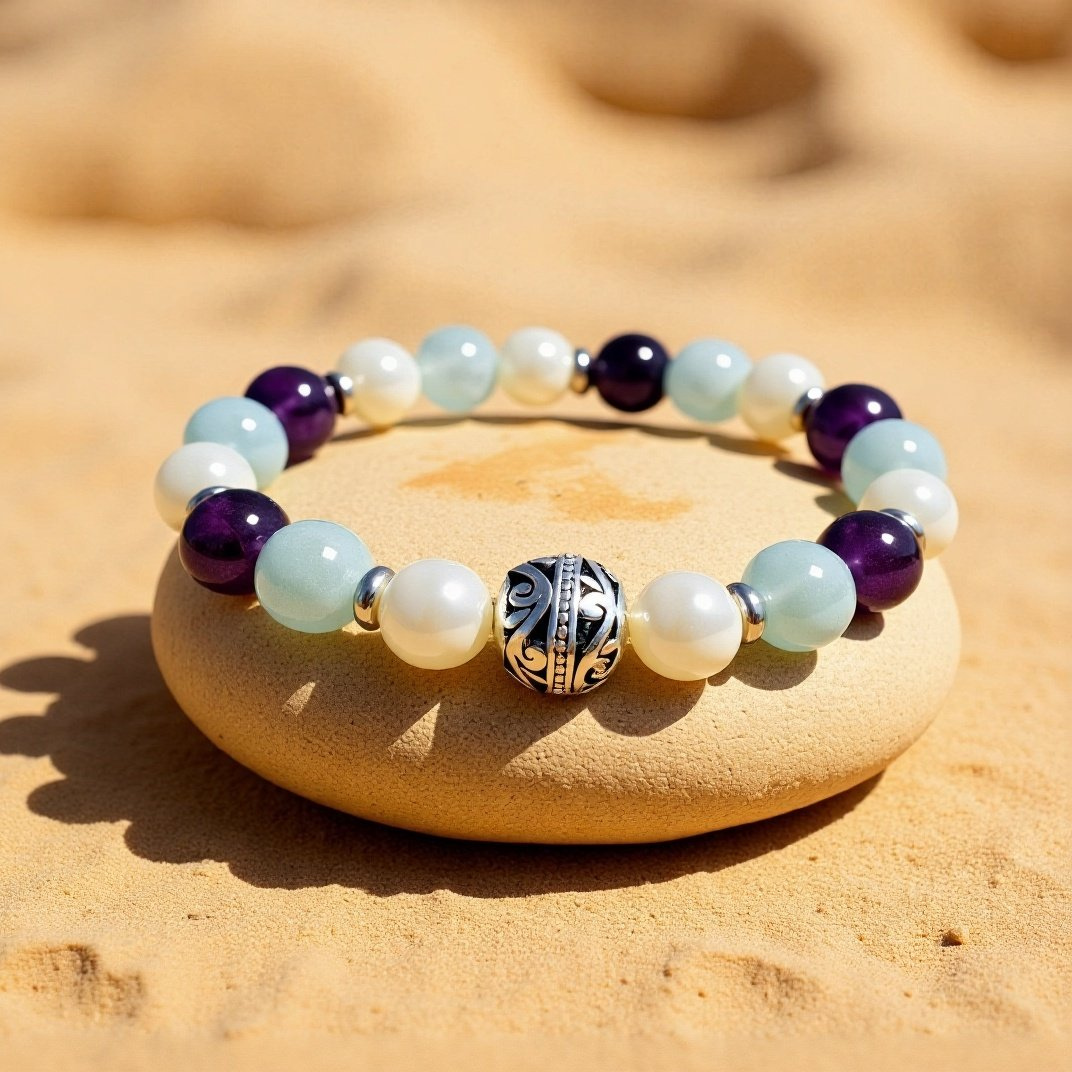 Bracelet en Améthyste, Aigue-Marine & Pierre de Lune - Félicité Intérieure