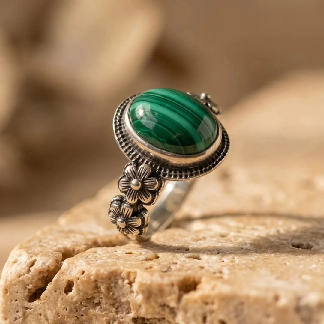 Bague en Malachite & Argent - Floraison de l’Âme