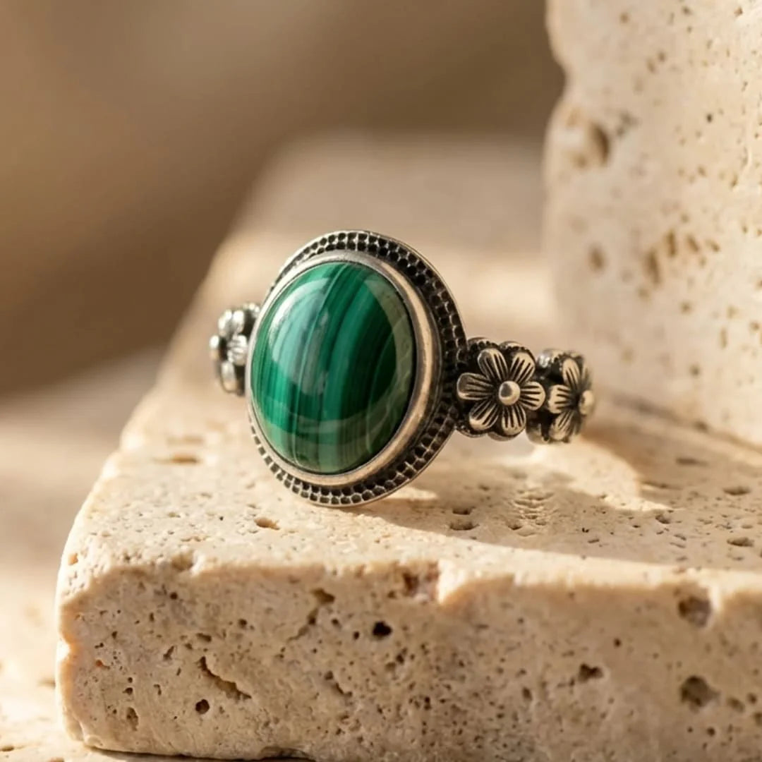 Bague en Malachite & Argent - Floraison de l’Âme