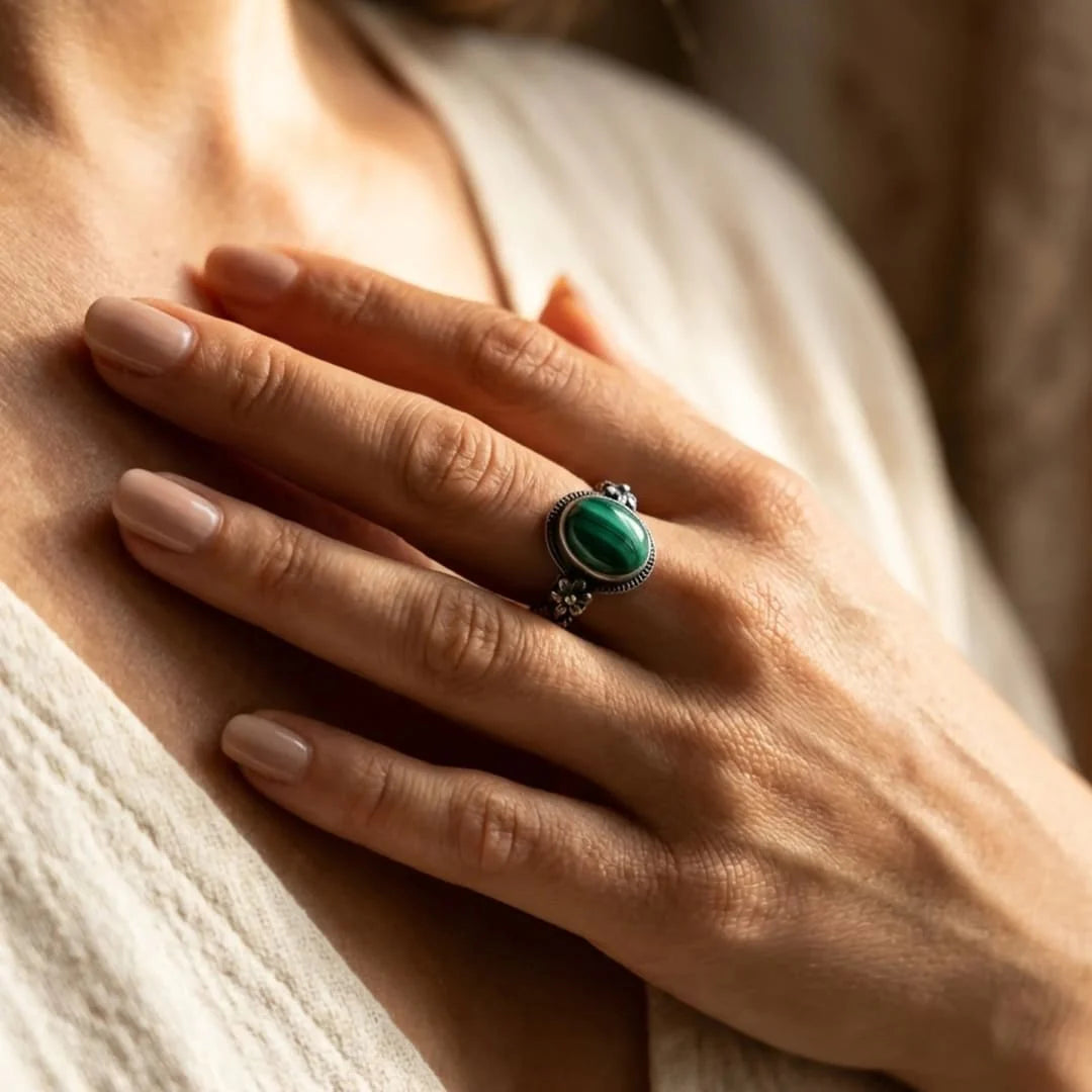 Bague en Malachite & Argent - Floraison de l’Âme