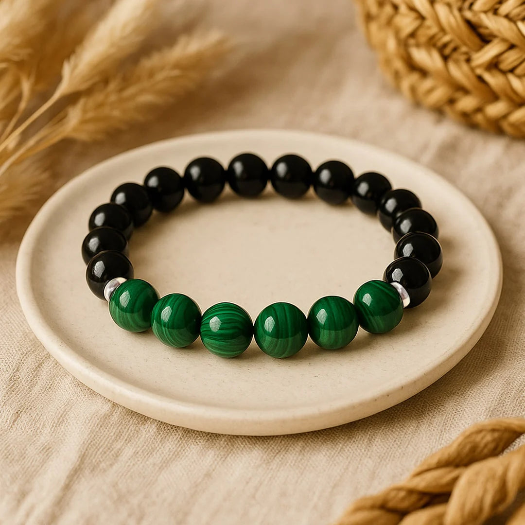 Bracelet en Malachite & Tourmaline Noire - Équilibre Essentiel