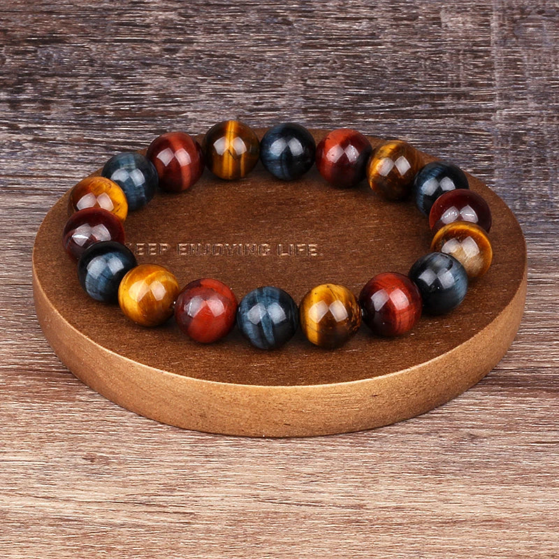 Bracelet "Sentinelle" en Oeil de Tigre, Taureau & Faucon