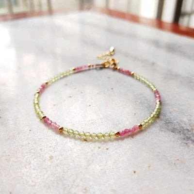 Bracelet Fin en Tourmaline Rose & Pierres Naturelles - Symphonie Minérale
