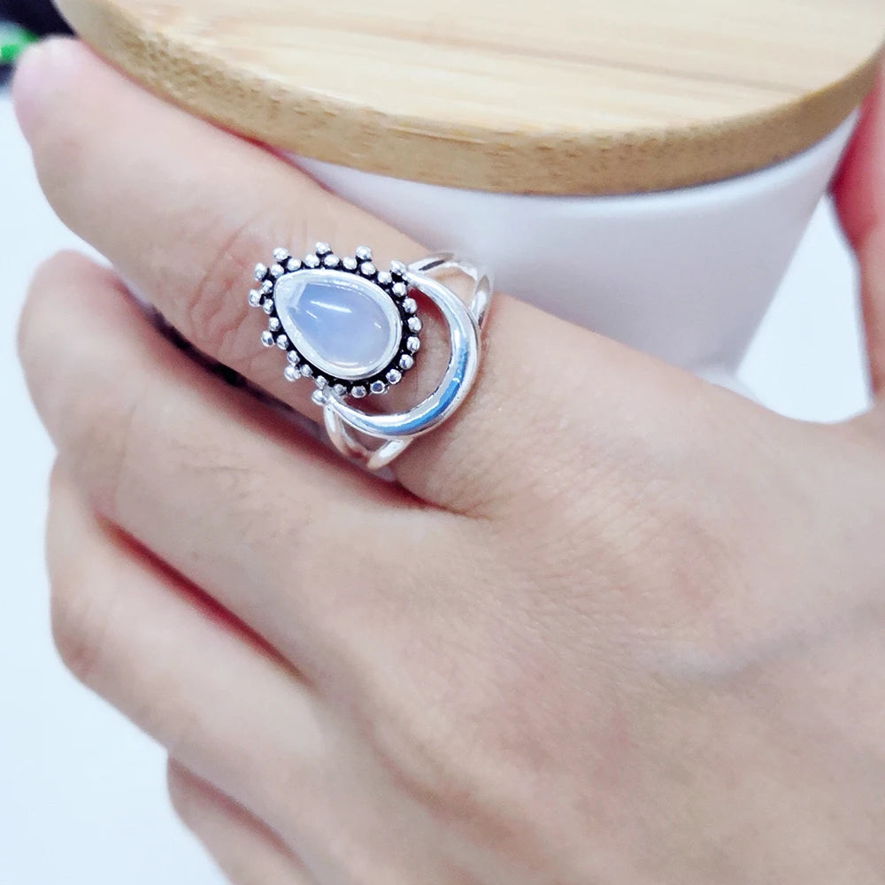 Bague "Lune des Sens" en Pierre de Lune & Argent