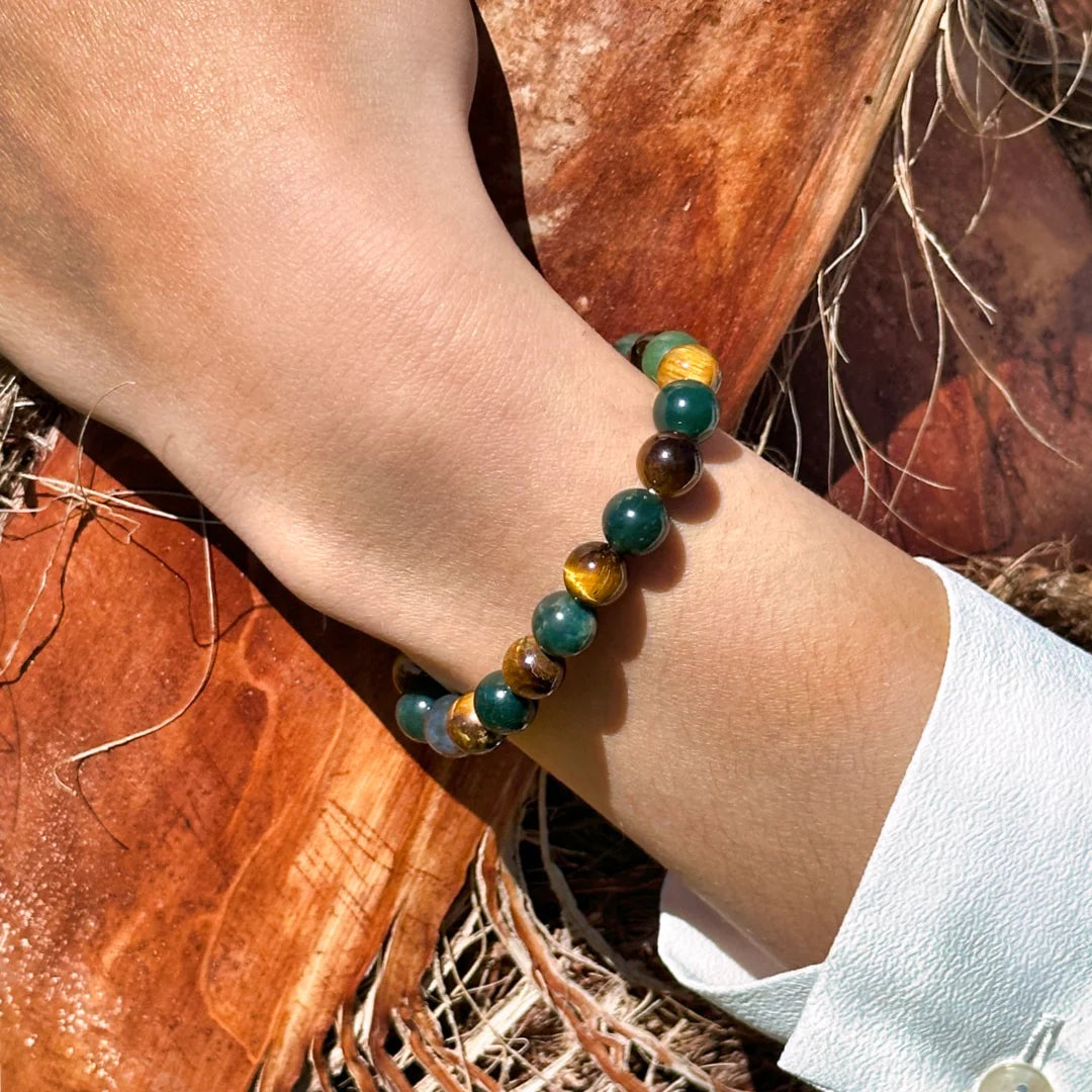 Bracelet "Sérénité Radieuse" en Agate Mousse & Oeil de Tigre
