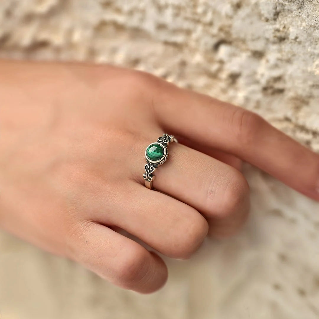 Bague Ajustable "Vert Epris" en Malachite & Argent