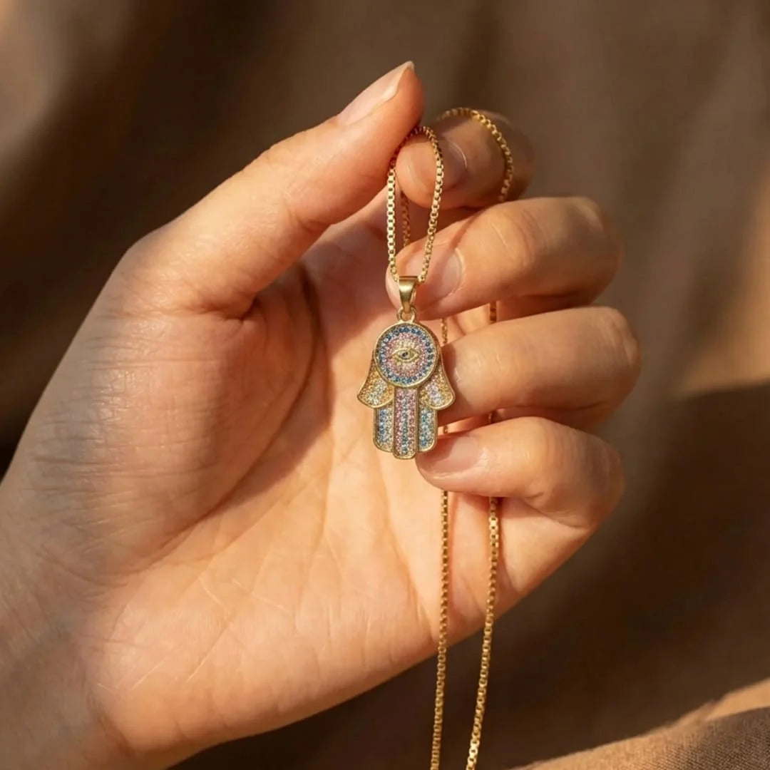 Collier et son Pendentif Hamsa - Eclat & Protection