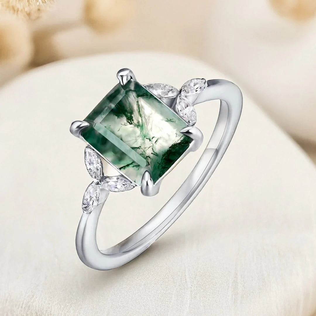Bague en Agate Mousse & Argent - Verdure Sacrée