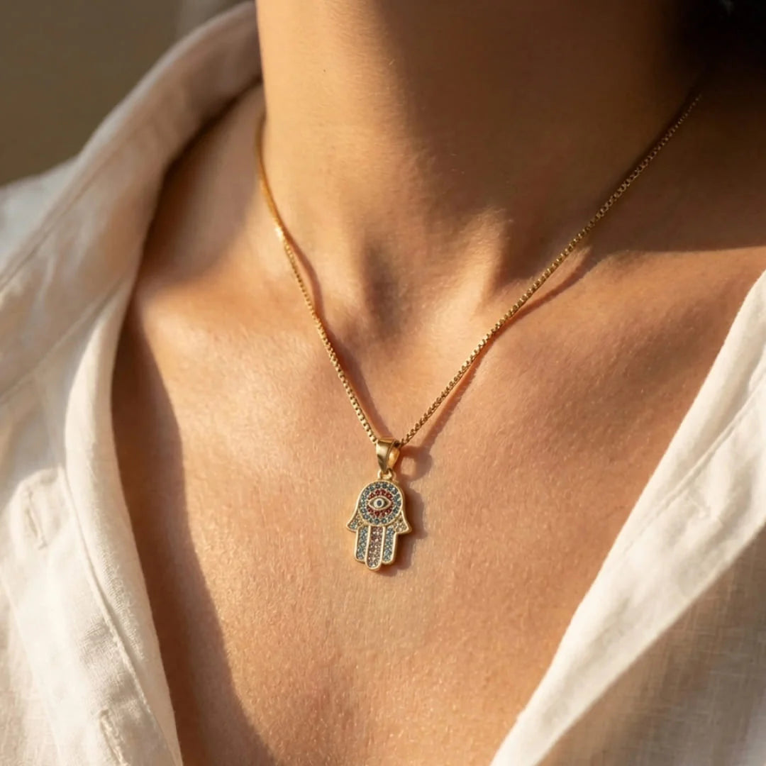 Collier et son Pendentif Hamsa - Eclat & Protection
