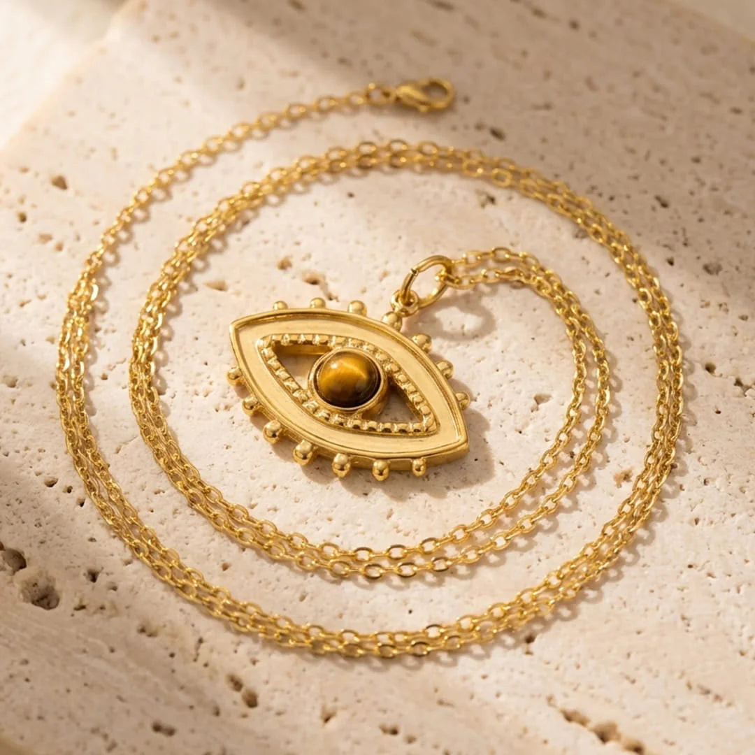 Collier "Mauvais Oeil" en Oeil de Tigre - Protection & Confiance