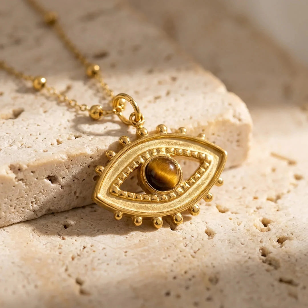 Collier "Mauvais Oeil" en Oeil de Tigre - Protection & Confiance