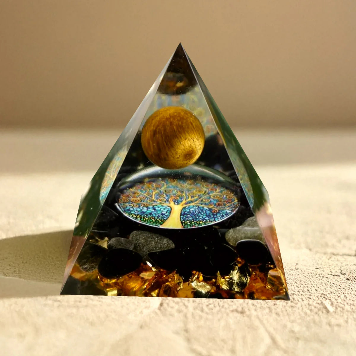 Orgonite en Oeil de Tigre & Obsidienne - Arbre de Vie Renaissant