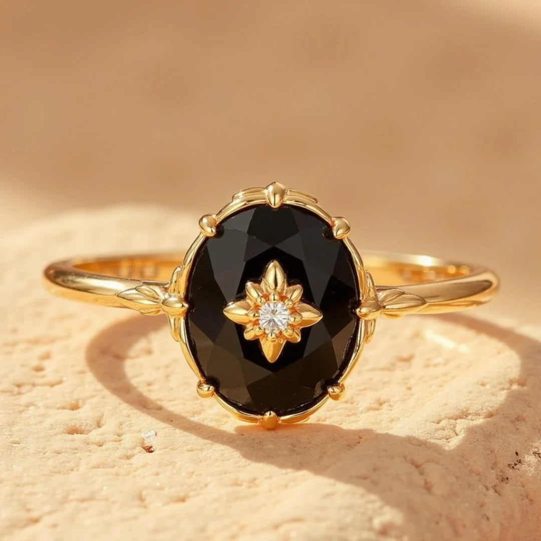 Bague Ajustable en Agate Noire - Elégance Nocturne