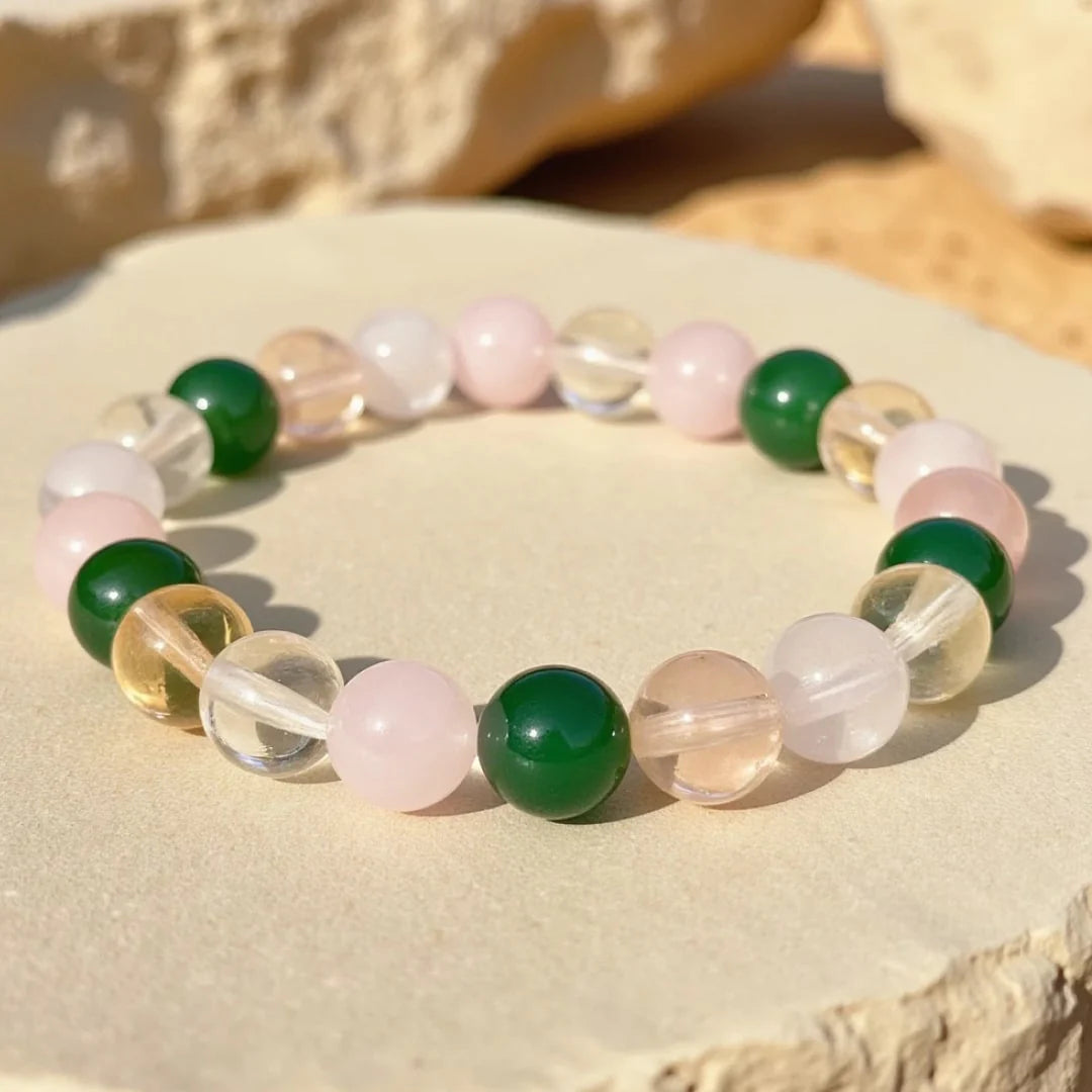 Bracelet en Aventurine, Citrine, Quartz Rose & Cristal Clair - Chance & Opportunité
