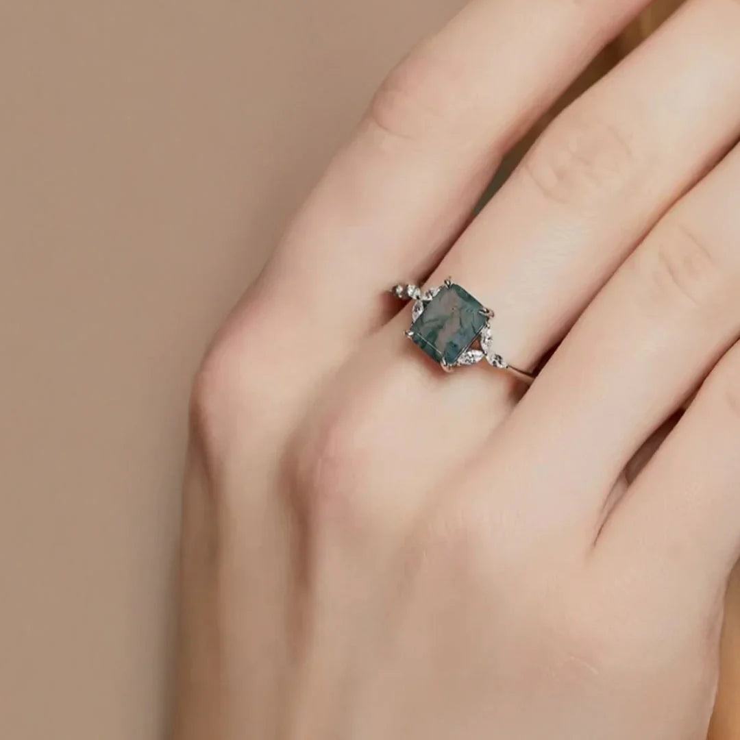 Bague en Agate Mousse & Argent - Verdure Sacrée