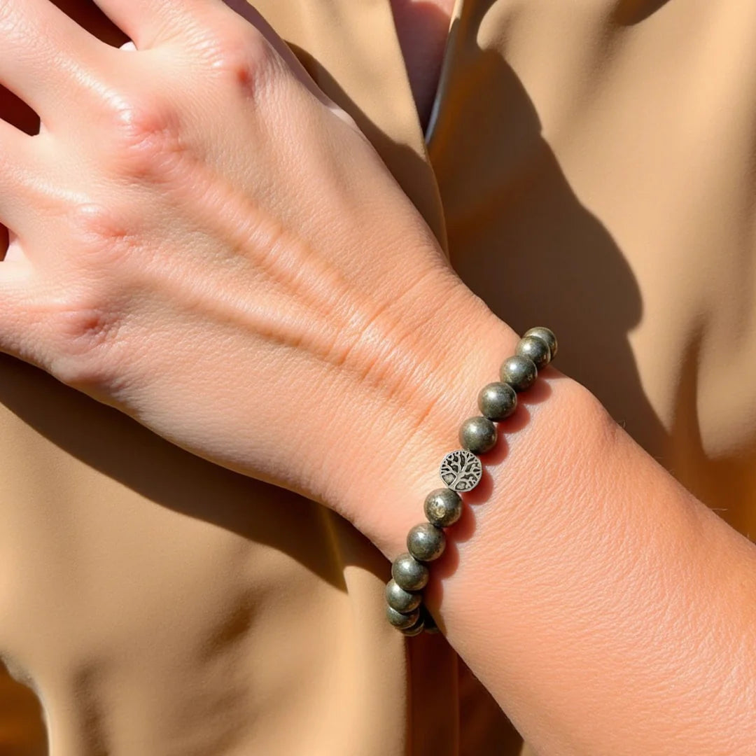 Bracelet en perles rondes de Pyrite - Lumière d’Opulence