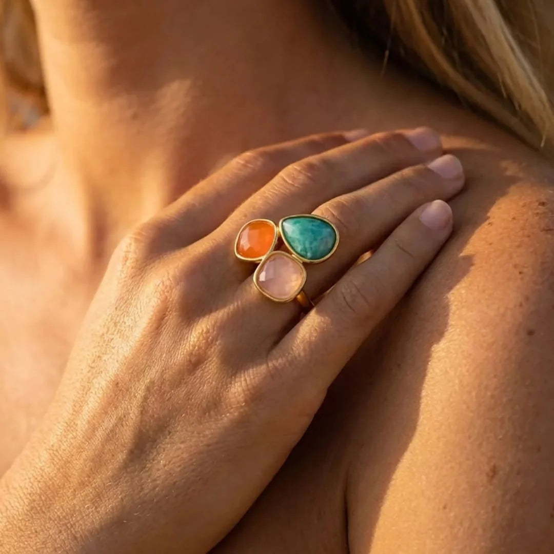 Bague en Amazonite, Aventurine Orange & Quartz Rose - Santéa