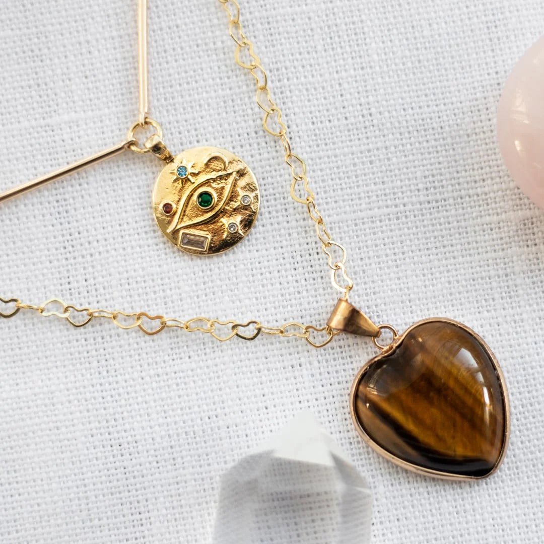 Collier Double en Oeil de Tigre "Gardien du Coeur"