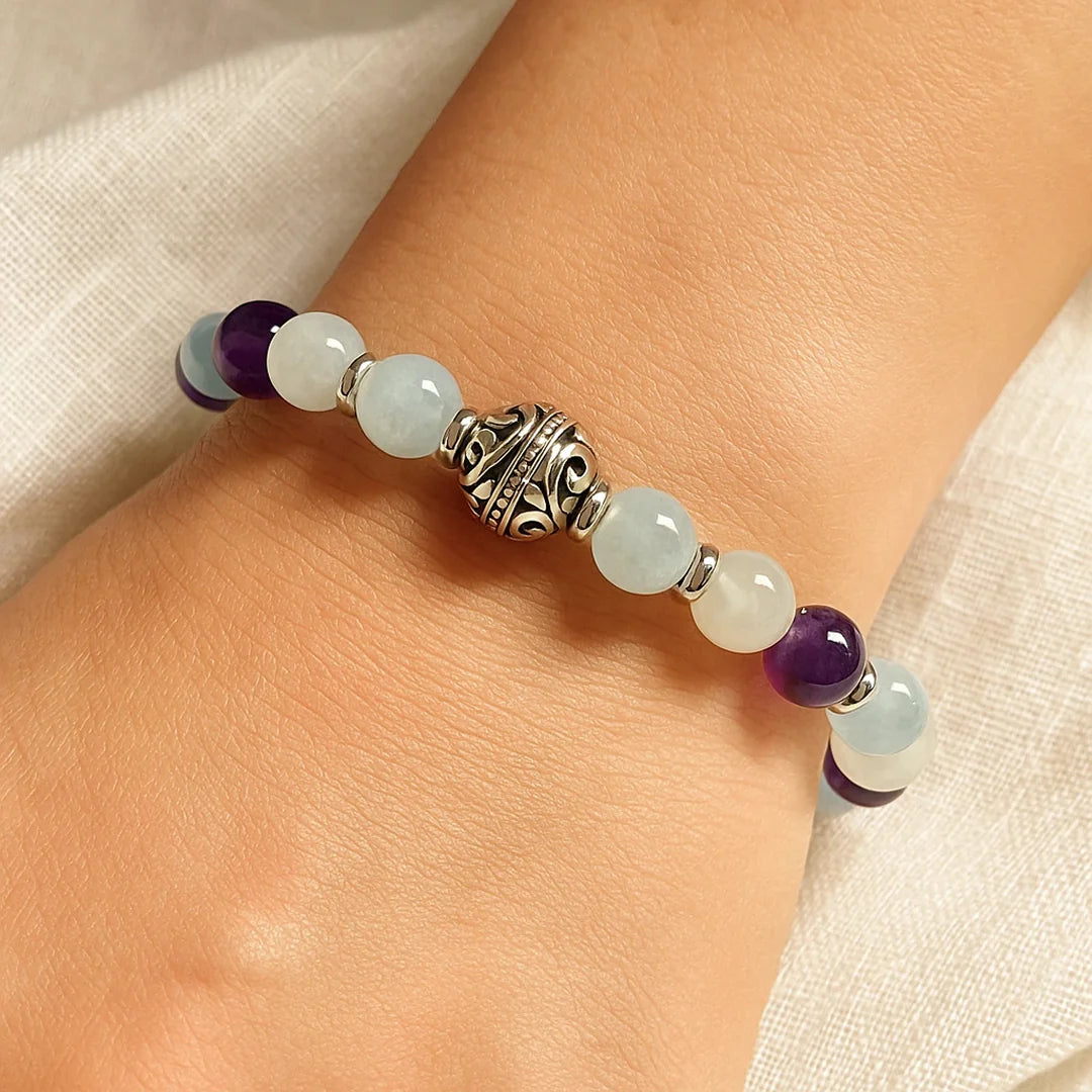 Bracelet en Améthyste, Aigue-Marine & Pierre de Lune - Félicité Intérieure