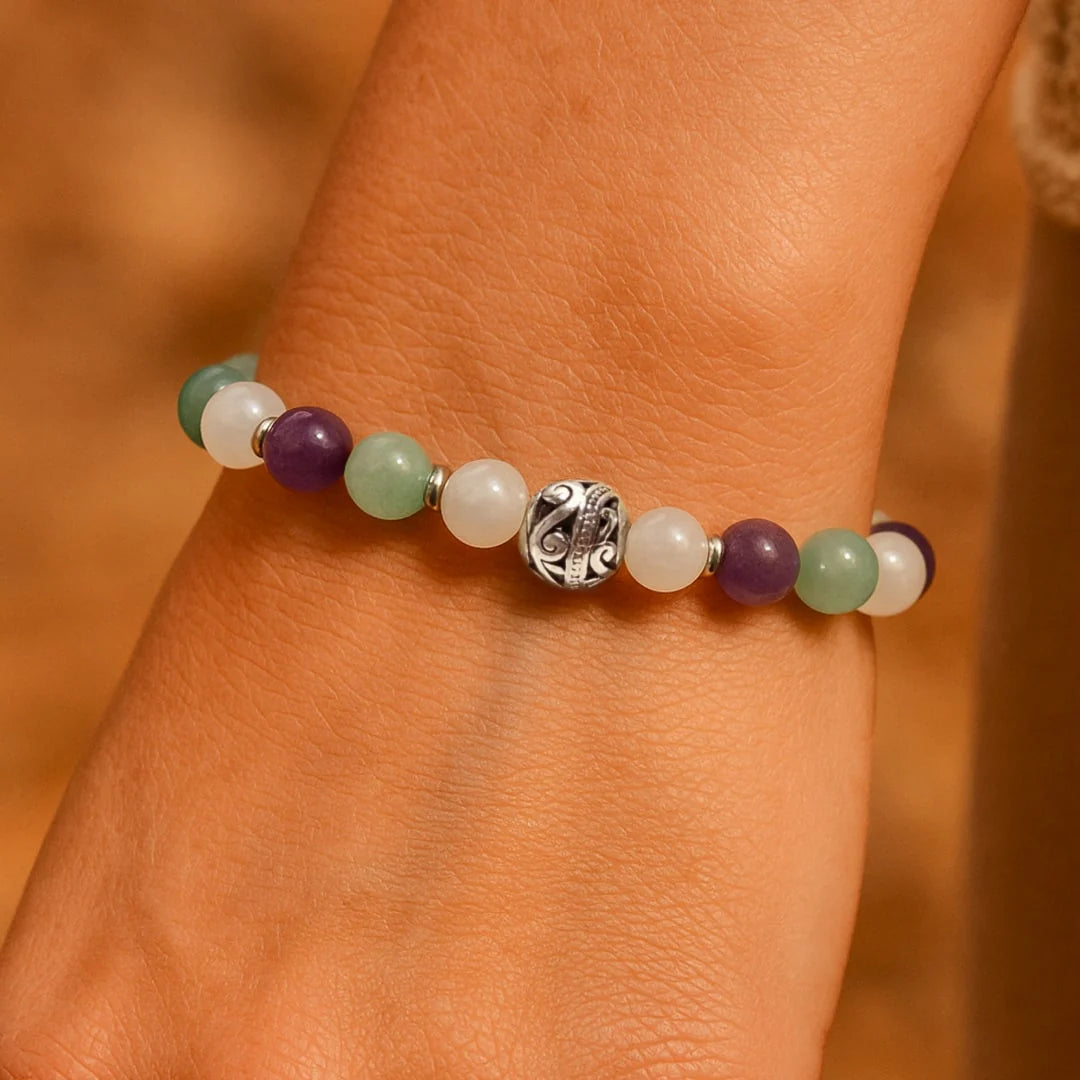 Bracelet en Aventurine, Améthyste & Pierre de Lune - Instant Zen