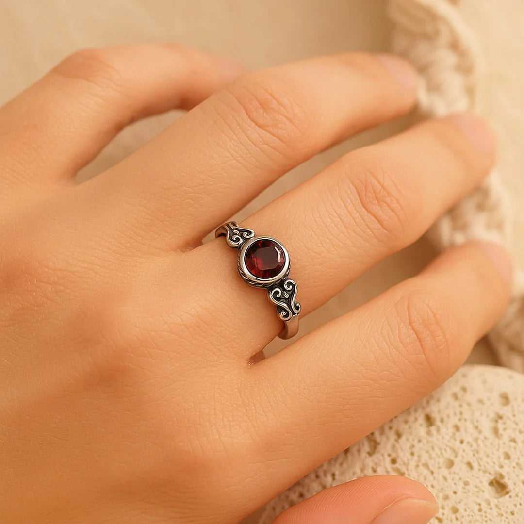 Bague Ajustable en Grenat & Argent - Rayon Ardent
