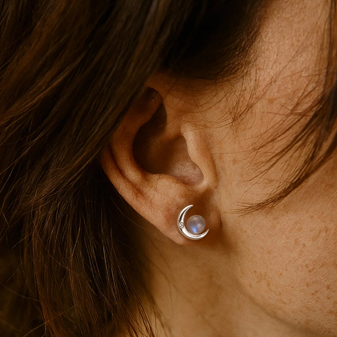 Boucles d'Oreilles "Lunes d'Orion" en Labradorite & Argent