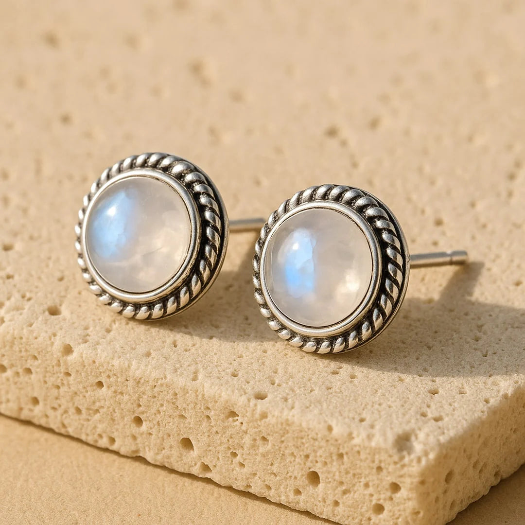 Boucles d'Oreilles Labradorite Blanche & Argent - Sélénéa
