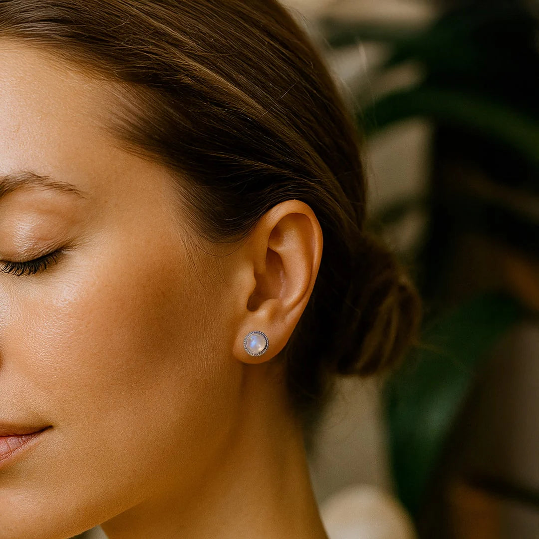 Boucles d'Oreilles Labradorite Blanche & Argent - Sélénéa