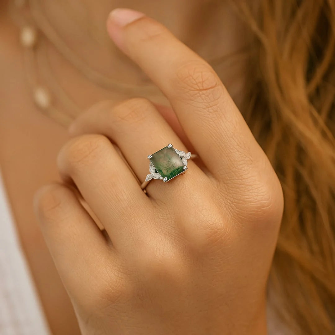 Bague en Agate Mousse & Argent - Verdure Sacrée