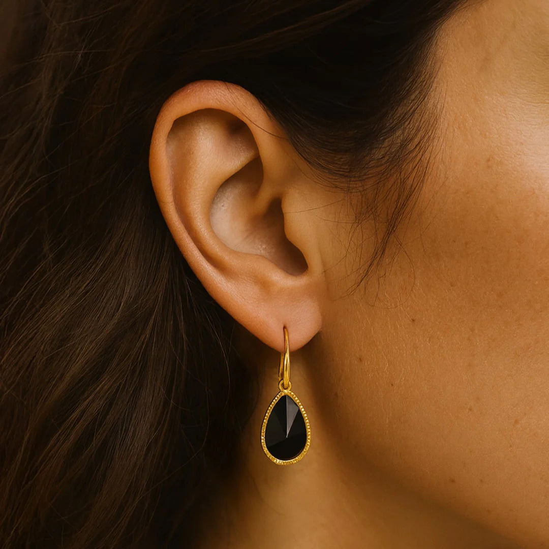Boucles d'Oreilles en Onyx Noir - Bouclier Intérieur