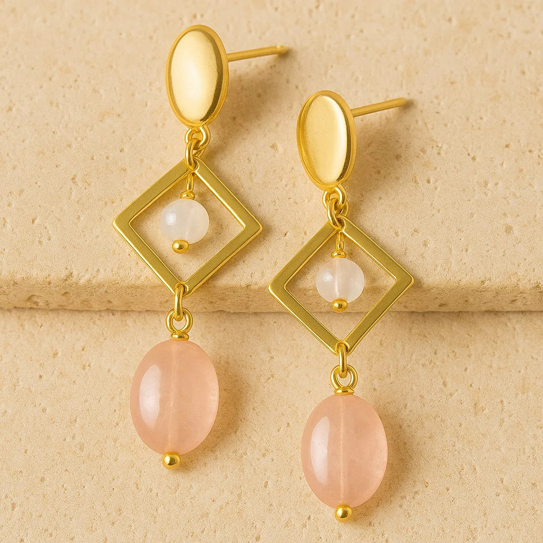 Boucles d’Oreilles en Quartz Rose & Pierre de Lune - Elegancia