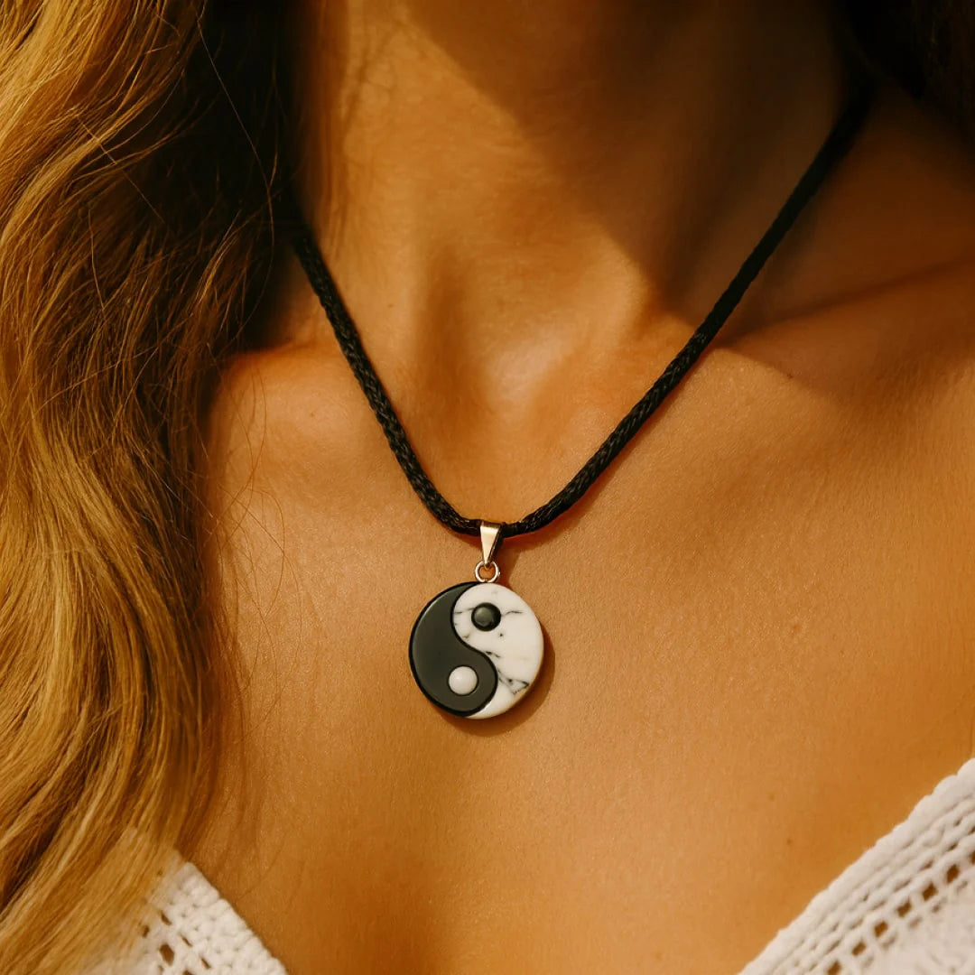Collier "Yin-Yang" en Obsidienne & Howlite