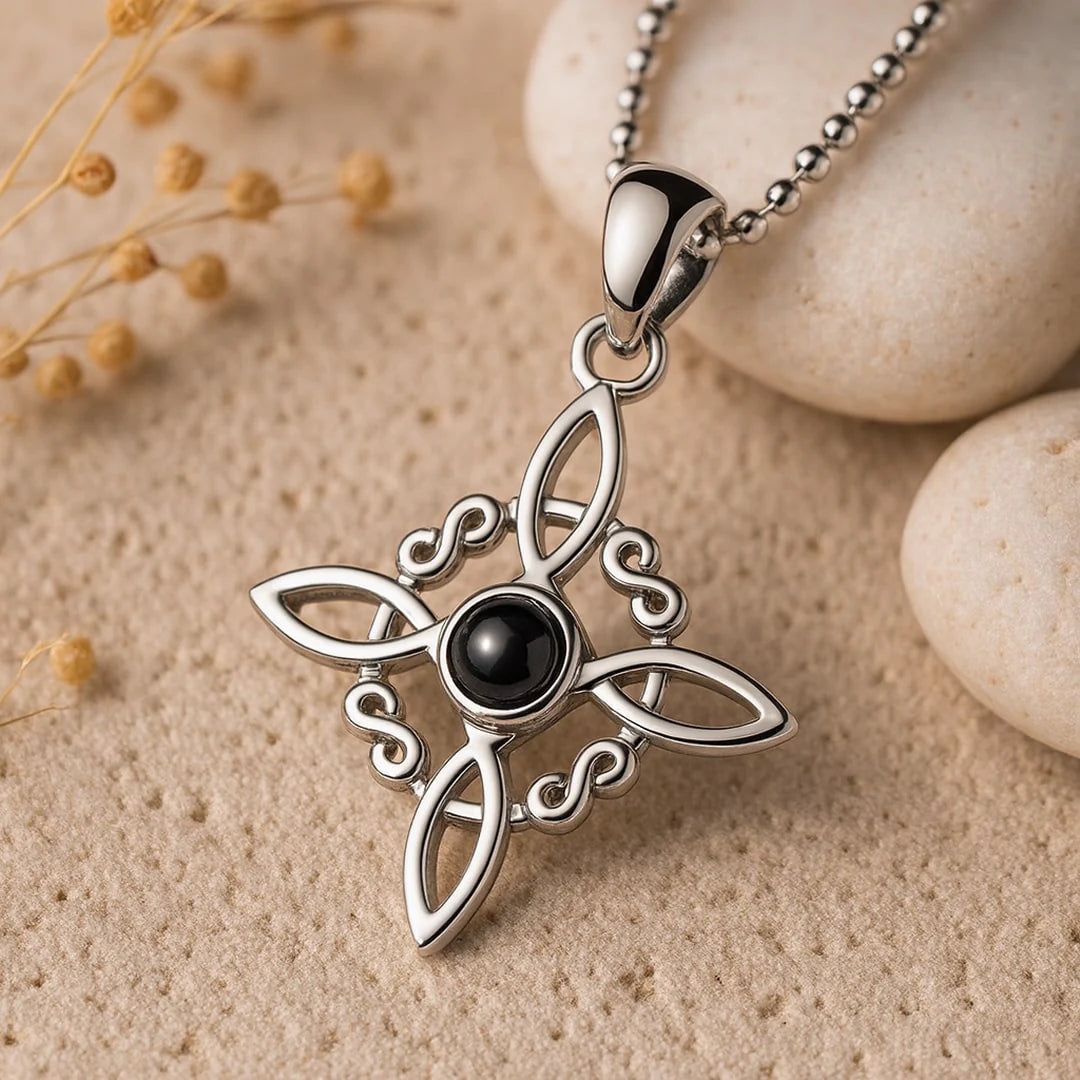 Collier Pendentif "Sceau de Sorcière" en Obsidienne & Argent
