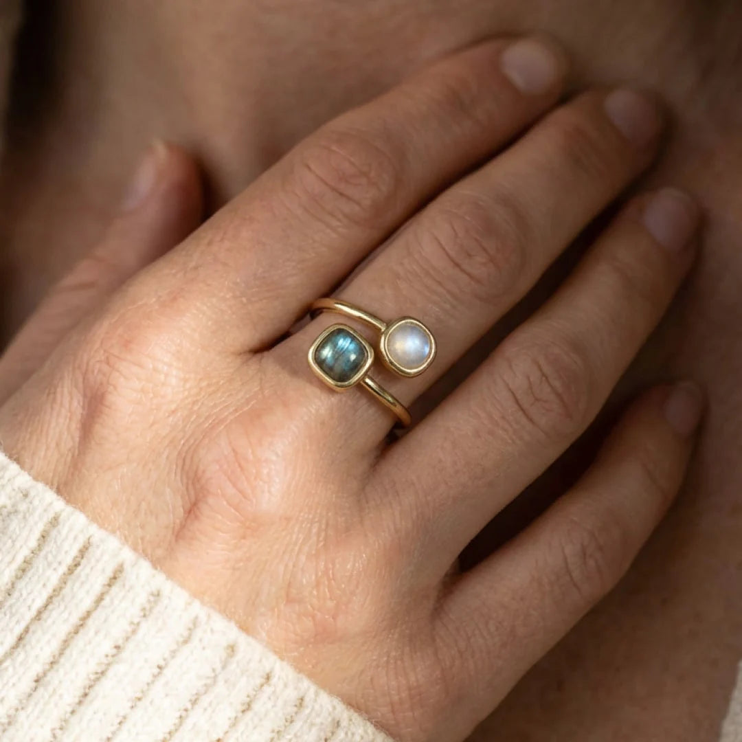 Bague Ajustable en Labradorite & Pierre de Lune - Ishana