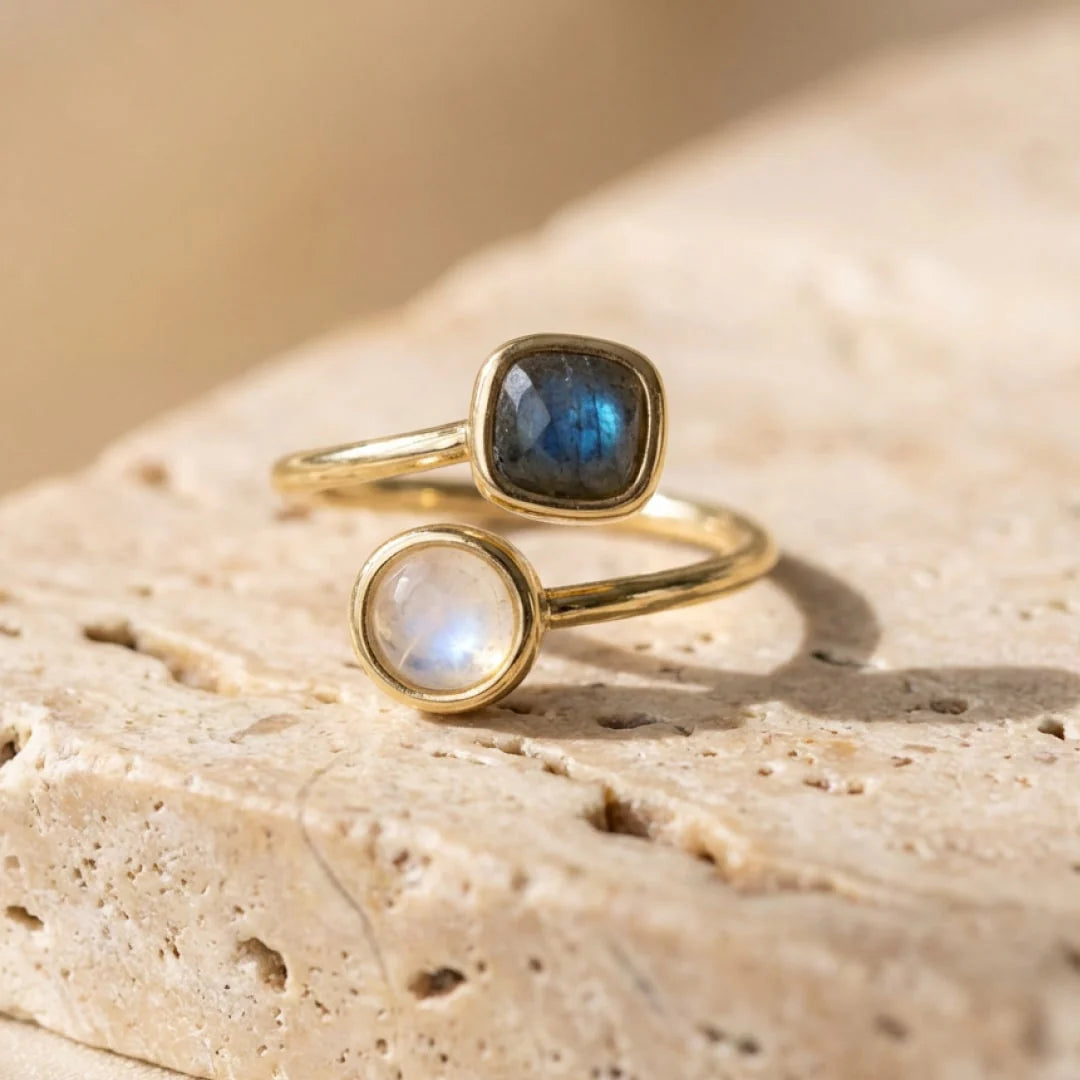 Bague Ajustable en Labradorite & Pierre de Lune - Ishana