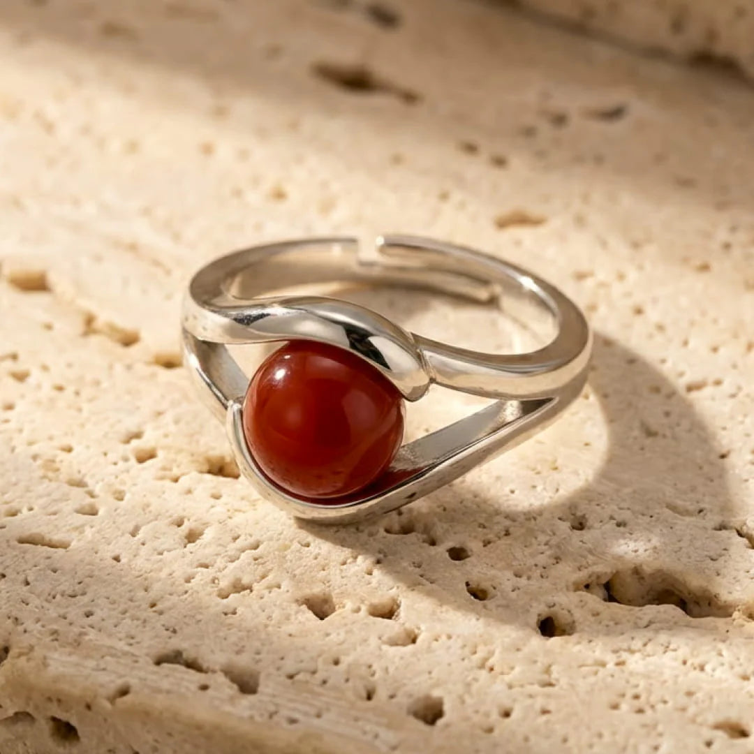 Bague Ajustable en Agate Rouge - Aura Ecarlate