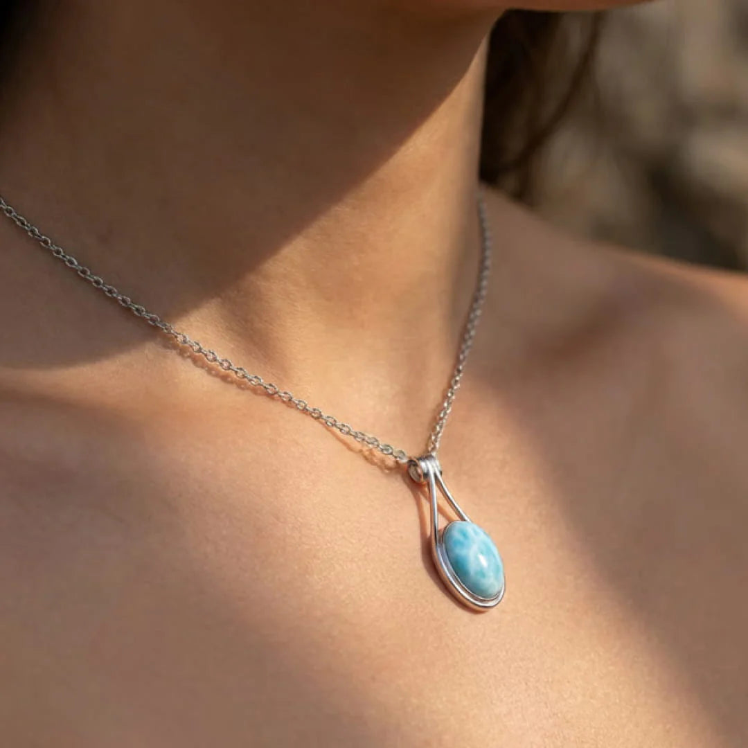 Pendentif en Larimar et Argent -  Reflet de Quiétude